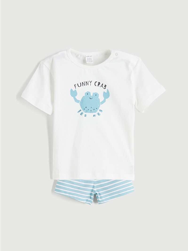 LCW baby Ekru Yengeç Baskılı Erkek Bebek Tişört ve Şort 2'li