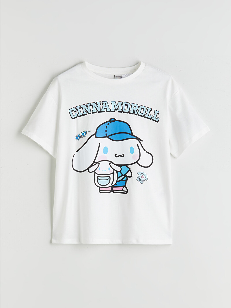 LCW Kids Beyaz Bisiklet Yaka Cinnamoroll Baskılı Kız Çocuk Tişört