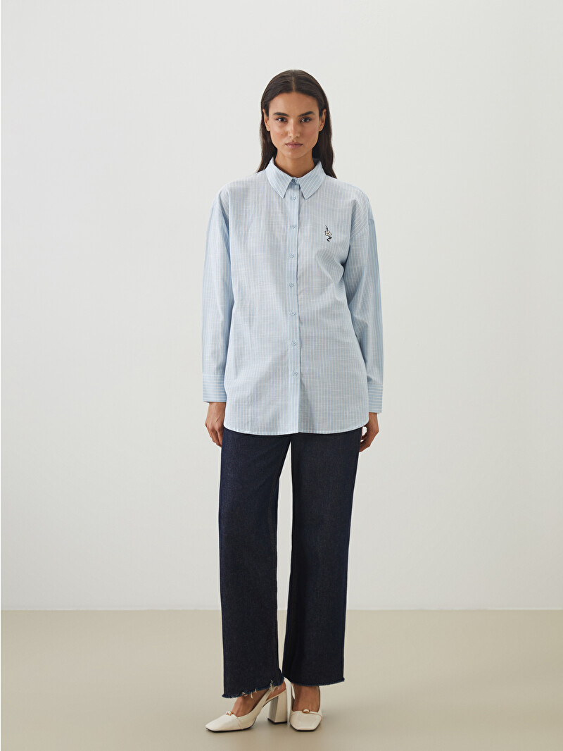 LCW Modest Striped Oversize Poplin Women's Shirt Tunic - W50098Z8
