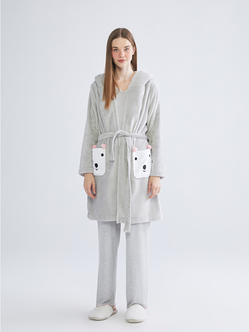 LCW DREAM Hooded Plush Women's Robe - W50759Z8-CUZ | LC Waikiki