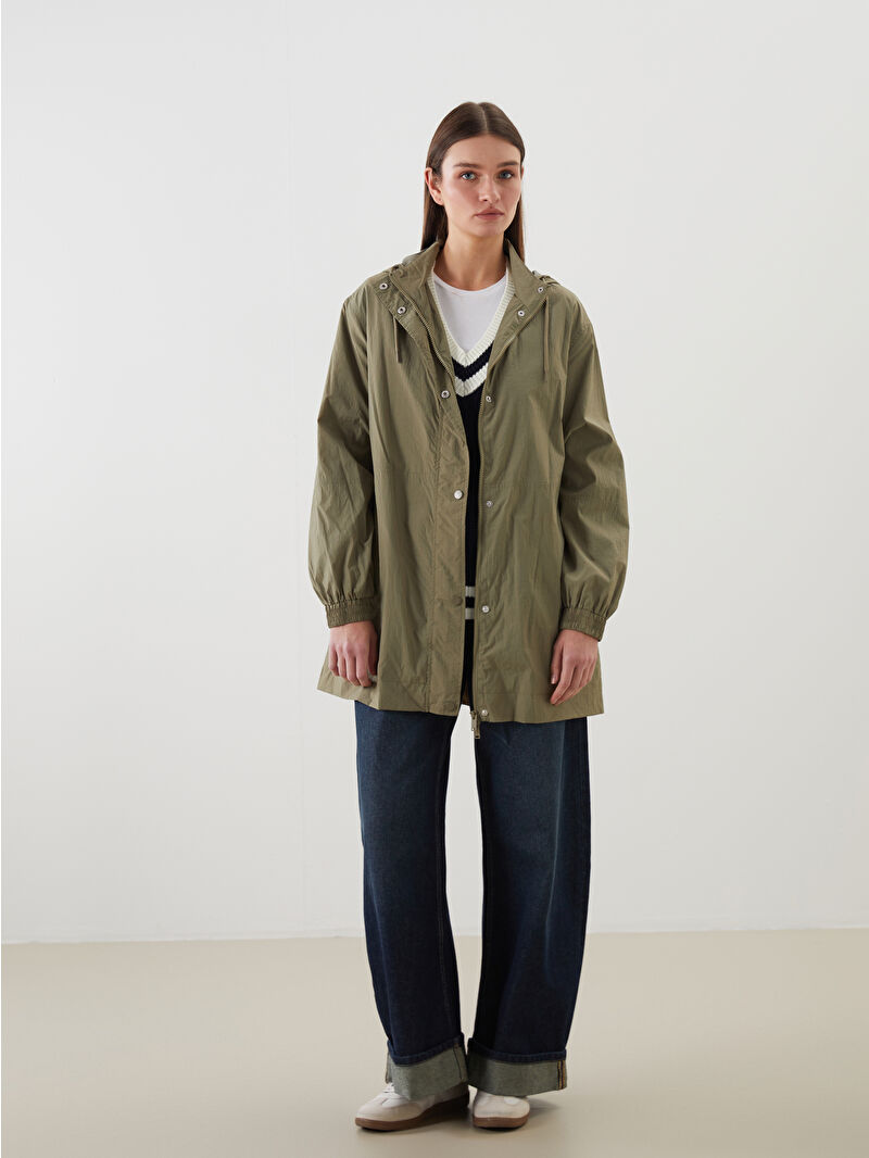 ゆき LCW Modest Haki Kapüşonlu Oversize Kadın Yağmurluk - W51540Z8-Z7H