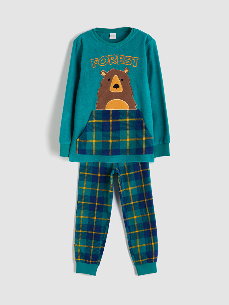 Kishy マルプー LCW Kids Yeşil Bisiklet Yaka Polar Erkek Çocuk Pijama Takımı