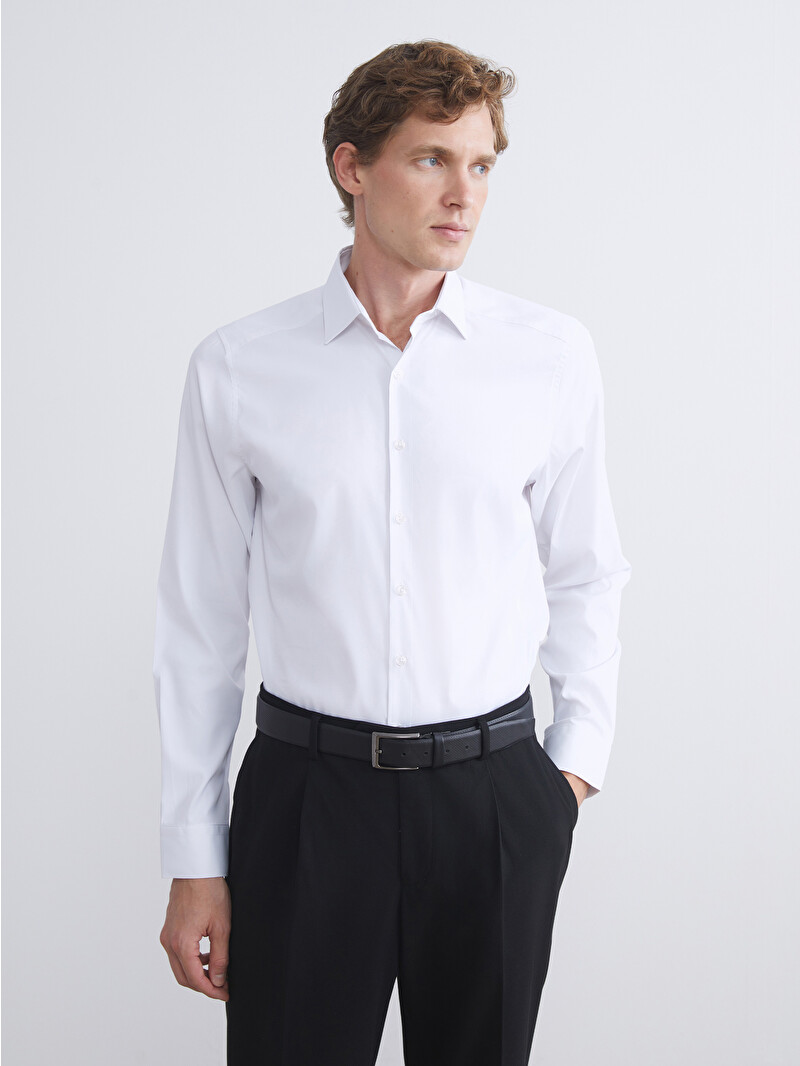LCW BUSINESS Beyaz Slim Fit Uzun Kollu Gabardin Erkek Gömlek