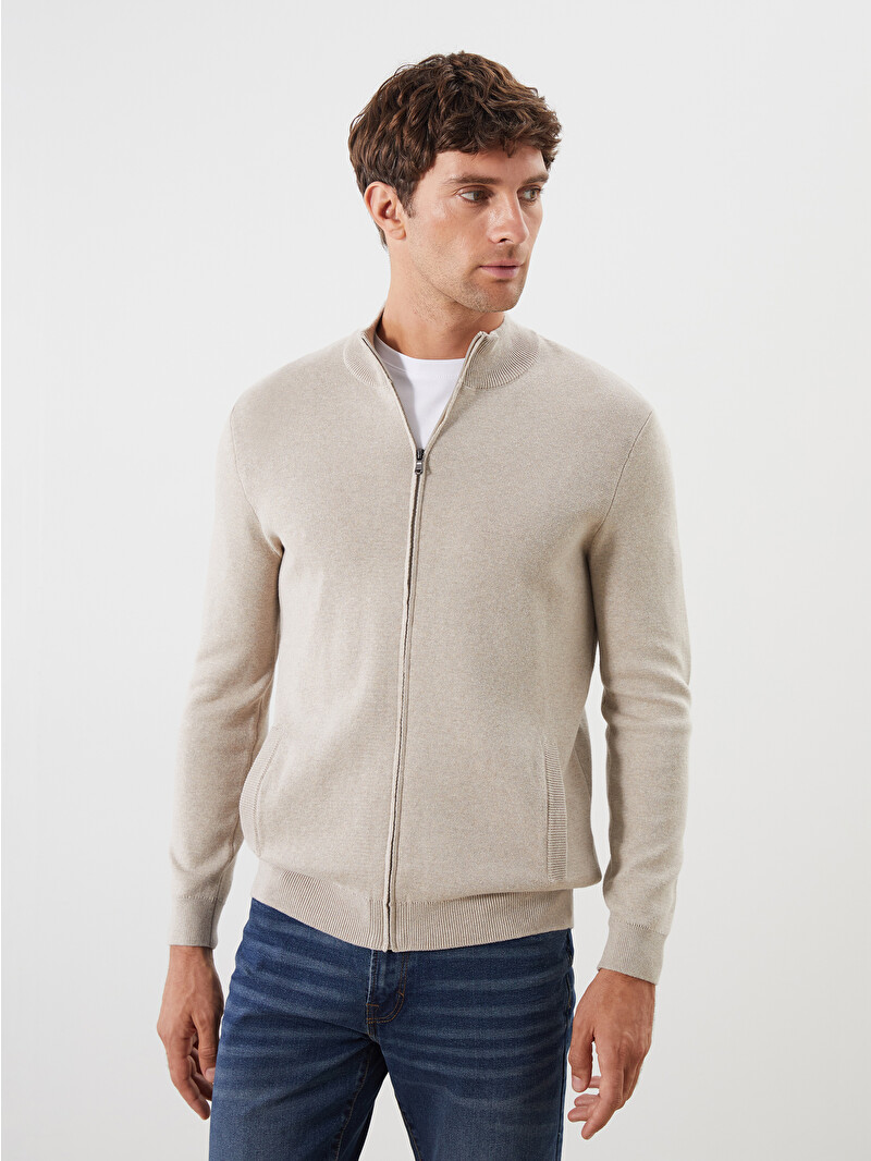 leday ounce noa wide knit 【cream】 LCWAIKIKI Classic Regular Fit Funnel Neck Men's Knit Cardigan