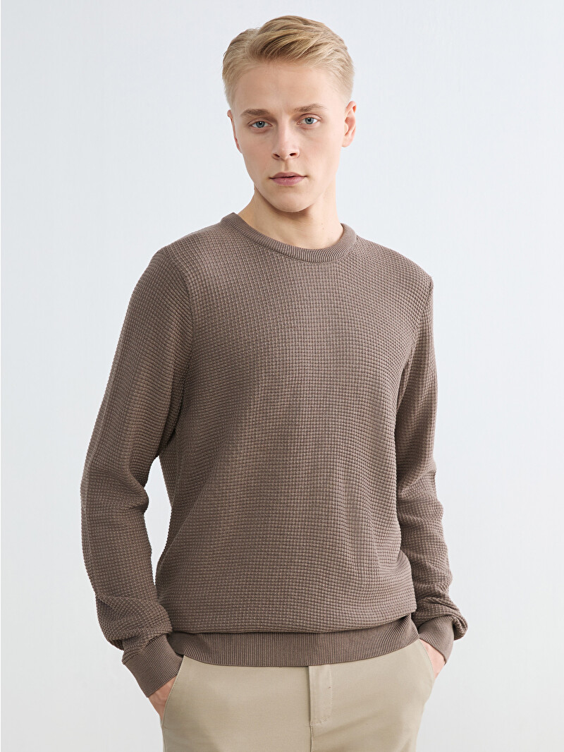ウジョー　Crew Neck Knit LCW Vision Crew Neck Checkered Men's Knit Sweater - W53027Z8-PSD