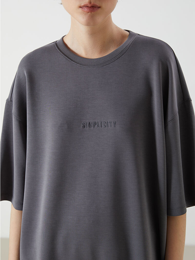 LCW Vision Crew Neck Embroidered Oversize Women's T-Shirt