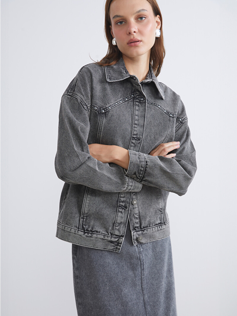 LCW Vision Geacă din denim supradimensionată cu guler de cămașă