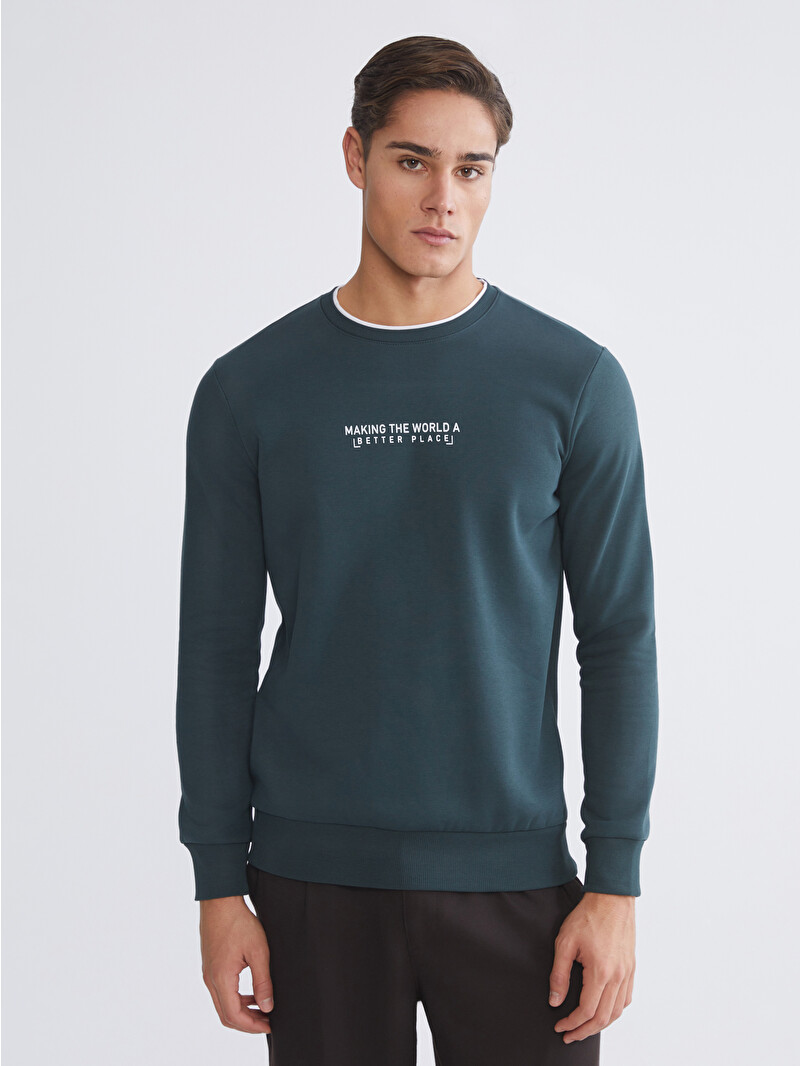 LCWAIKIKI Classic Crew Neck Printed Men's Thick Sweatshirt