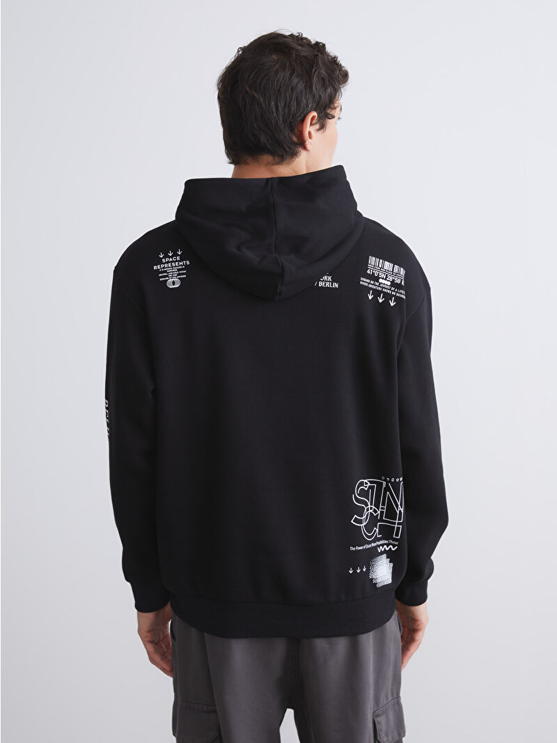 XSIDE Siyah Uzun Kollu Baskılı Erkek Hoodie - W53948Z8-CVL | LCW