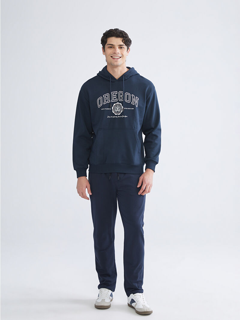 XSIDE Lacivert Uzun Kollu Baskılı Erkek Hoodie - W54318Z8-ZAM | LCW