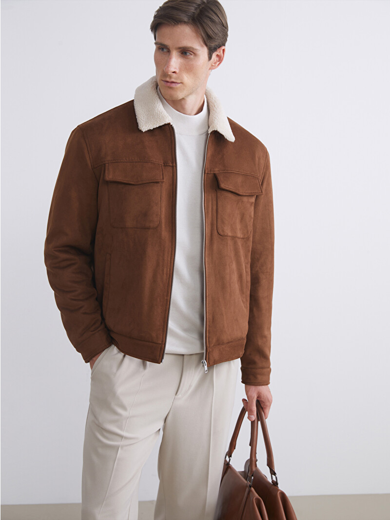 LCW Vision Slim Fit Kürk Yaka Süet Erkek Mont - W54575Z8-YCT | LC