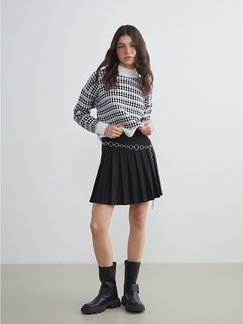 XSIDE Waist Zipper Pleated Mini Skirt - W54682Z8-CVL | LC Waikiki