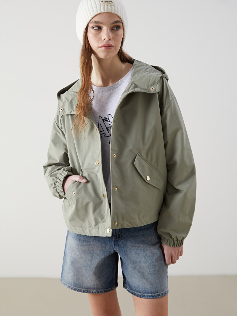 XSIDE Hooded Oversize Women's Jacket - W54827Z8-KEL - LC Waikiki