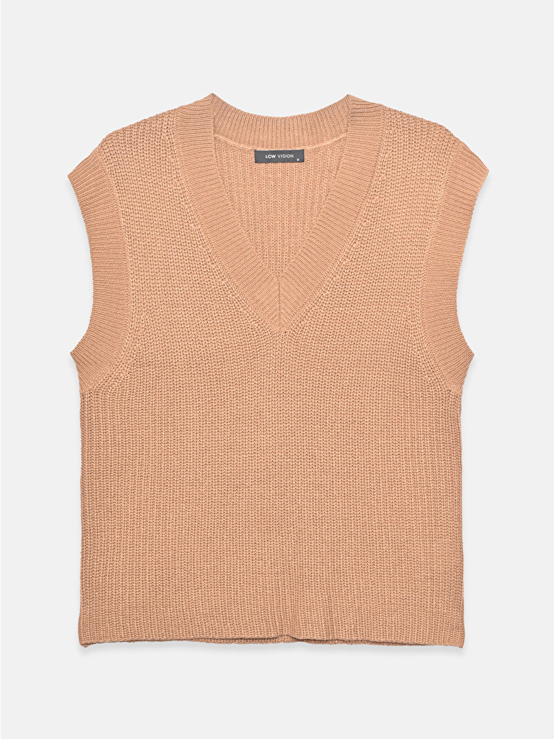 LCW Vision V Neck Women's Knitwear Sweater Vest - W56058Z8-GXT