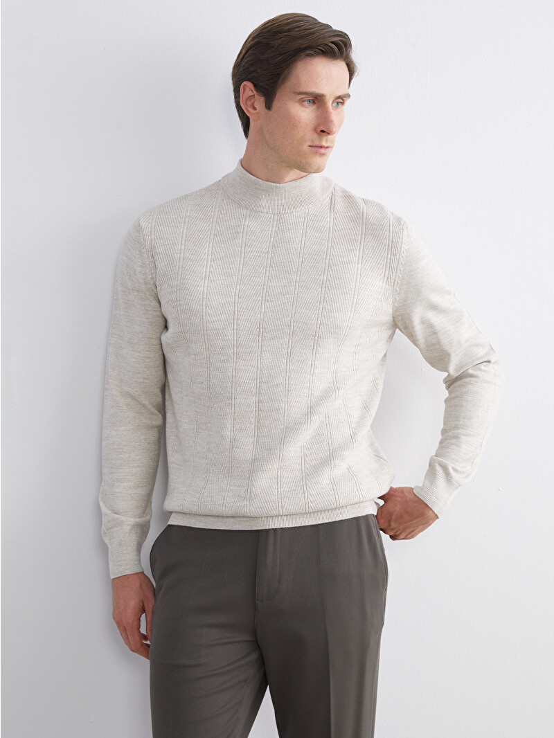 Pull Chaud Homme Demi-zippé – Col Montant, Imprimé Cerf, Manches Longues, Tricot D’hiver