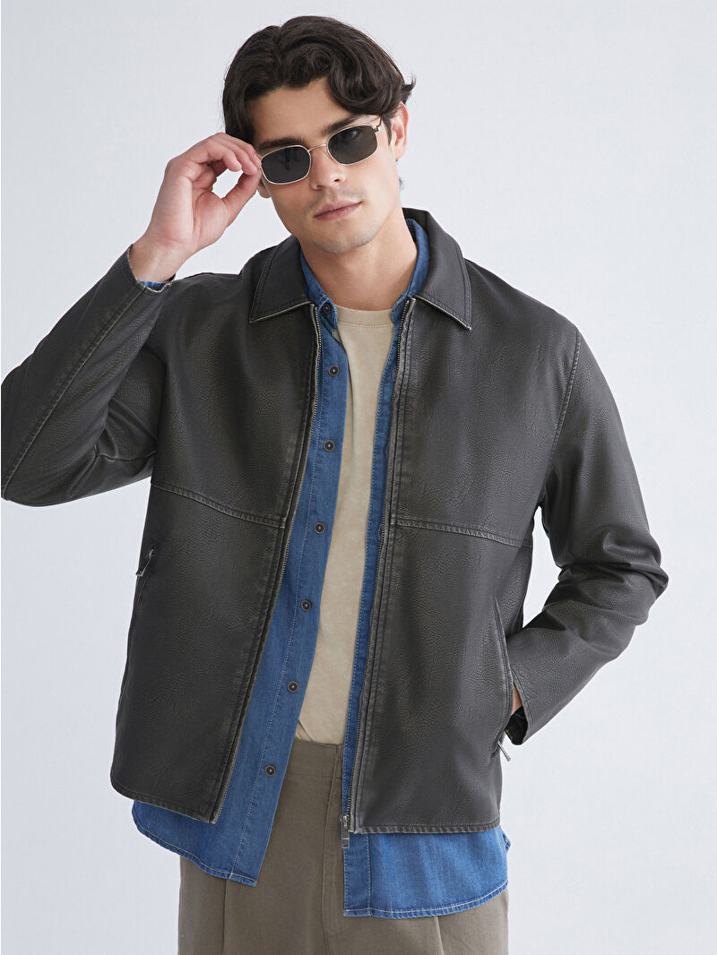 Luckyページ2 LCW Vision Antrasit Dik Yaka Düz Uzun Kollu Kadın Triko Hırka