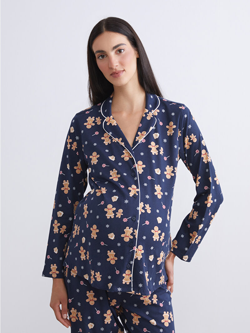 LCW DREAM Collared Neck Printed Maternity Pyjama Set -W5AH11Z8-LSJ