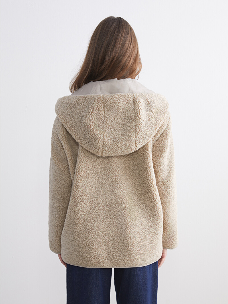 LCW Modest Kapüşonlu Oversize Kadın Teddy Kaban - W5AS56Z8-EHW | LCW