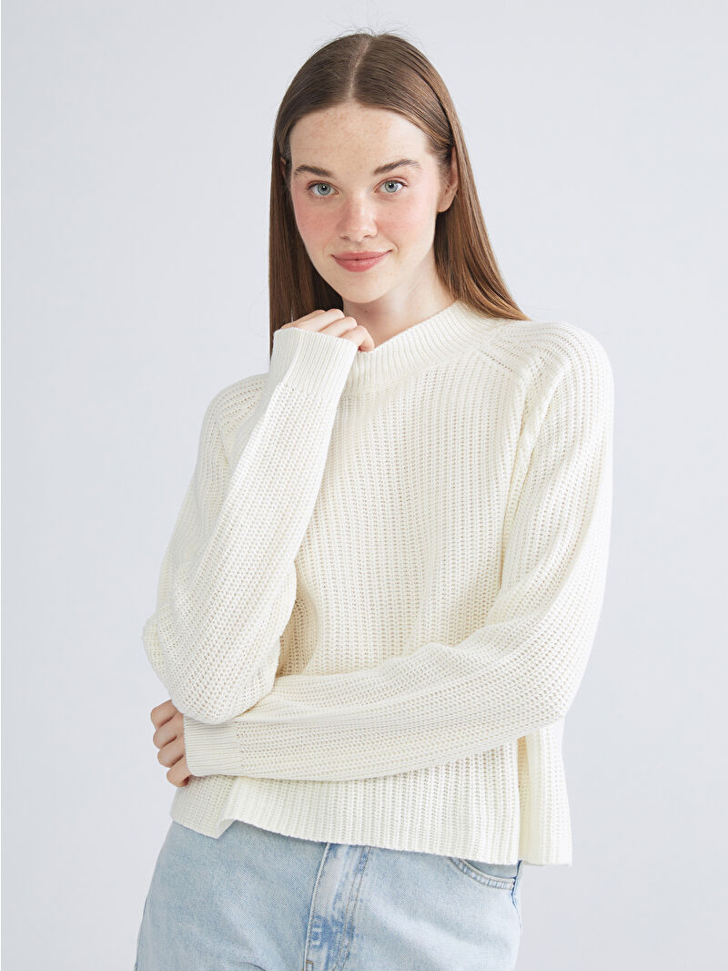 【561-5632】SIGNATURE POINTY RIB KNIT XSIDE Funnel Neck Women's Knit Sweater - W5BG44Z8-R9J - LC Waikiki