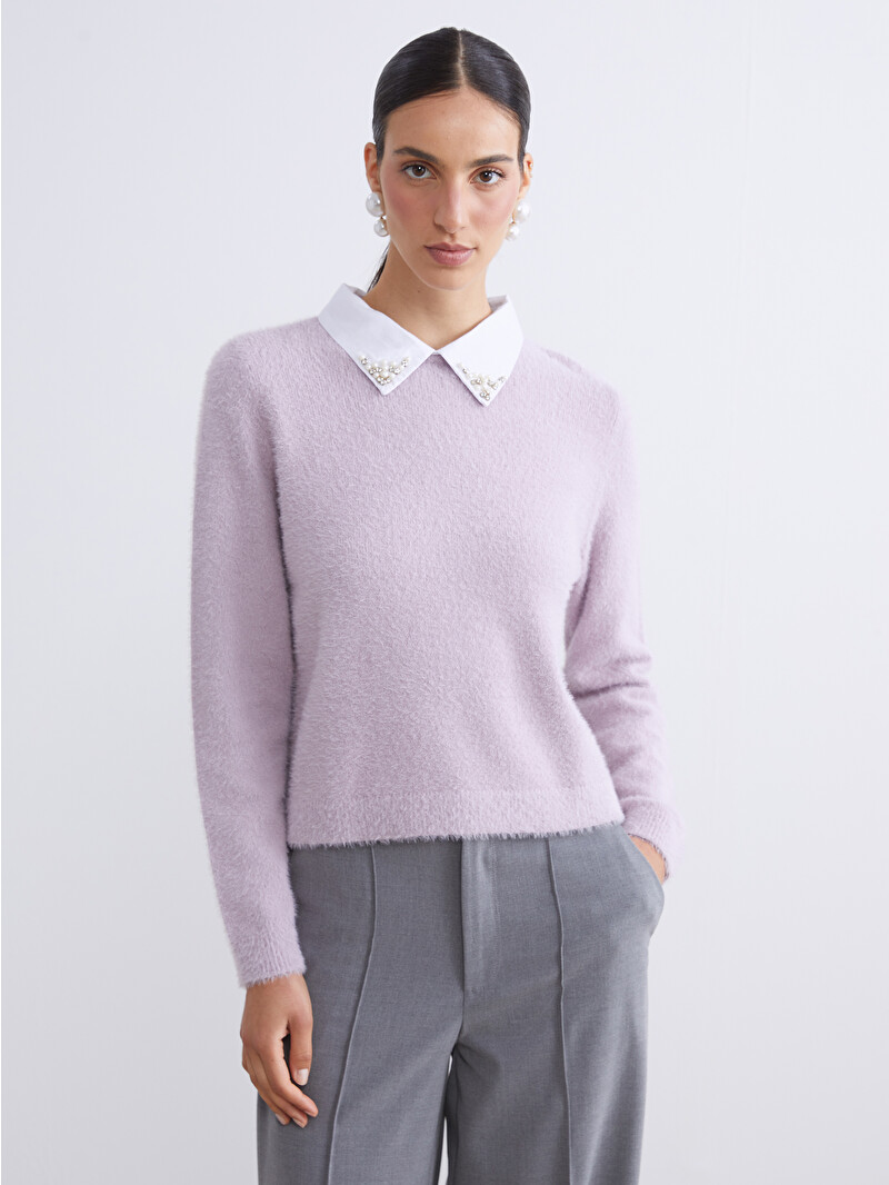 garde-robe ♡Drawer  シルク フロントタック ニット LCW Modest Collared Neck Beaded Women's Knit Tunic - W5BR63Z8-QXC