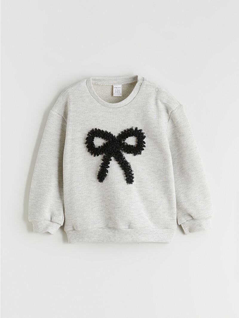 LCW baby Gri Bisiklet Yaka Fiyonk Detaylı Kız Bebek Sweatshirt