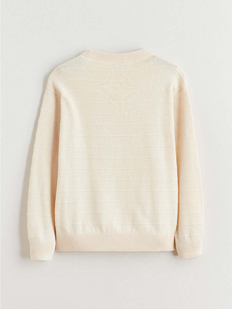 LCW Kids Bej Bisiklet Yaka Dokulu Erkek Çocuk Triko Kazak