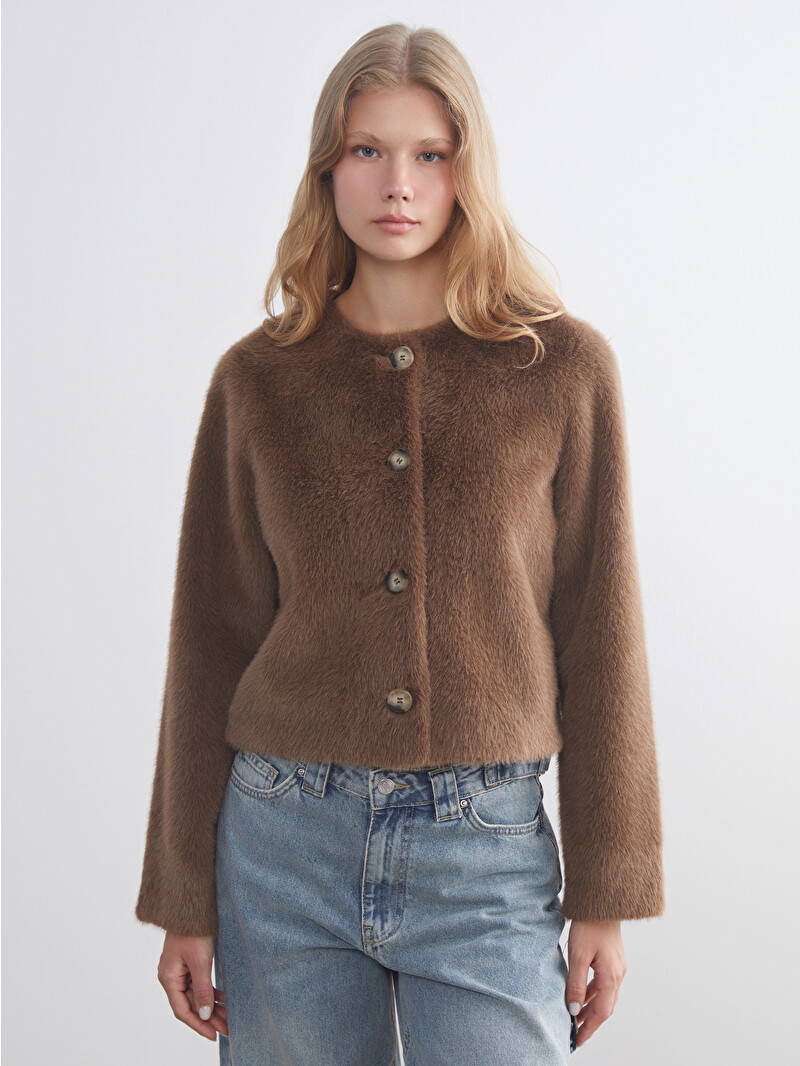 aoyuuu XSIDE Crew Neck Women's Plush Coat - W5DF61Z8-S4L - LC Waikiki