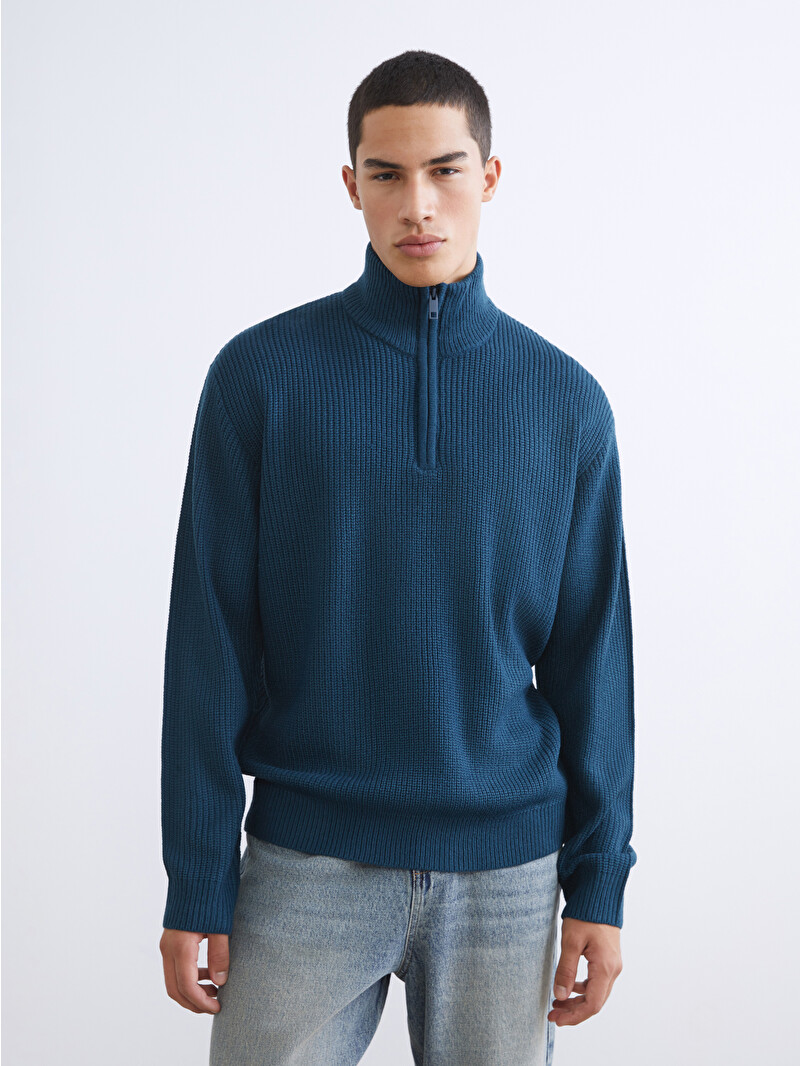 XSIDE Standard Fit Stand Collar Men's Sweater - W5DI58Z8-J3L - LC