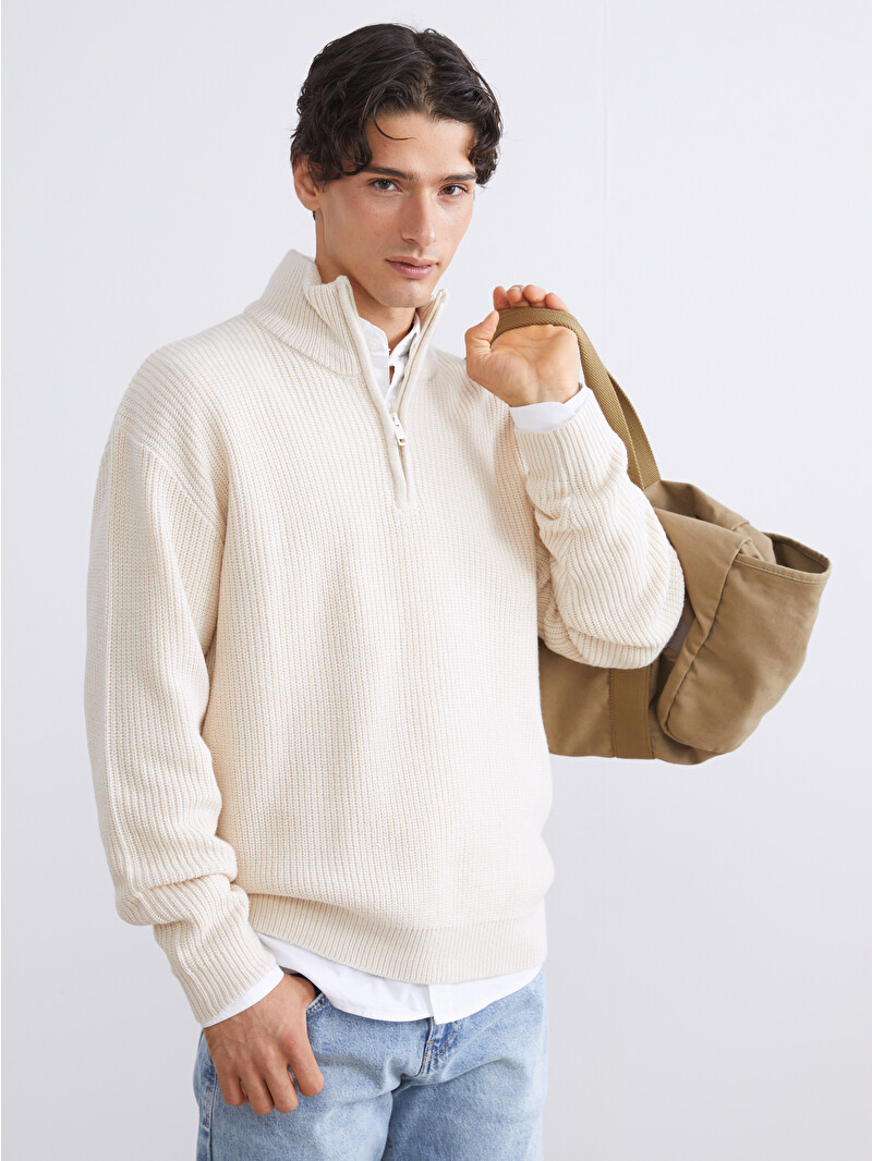 XSIDE Standard Fit Stand Collar Men's Sweater - W5DI58Z8-D2Y - LC