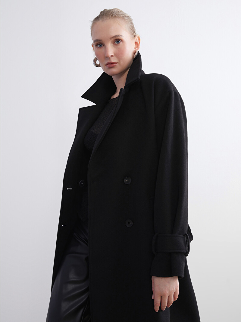 LCWAIKIKI Classic Jacket Neck Sash Women's Cachet Overcoat
