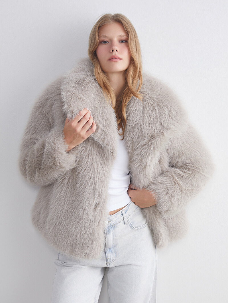 XSIDE Jacket Neck Women's Fur Coat - W5DY51Z8-PSD | LC Waikiki