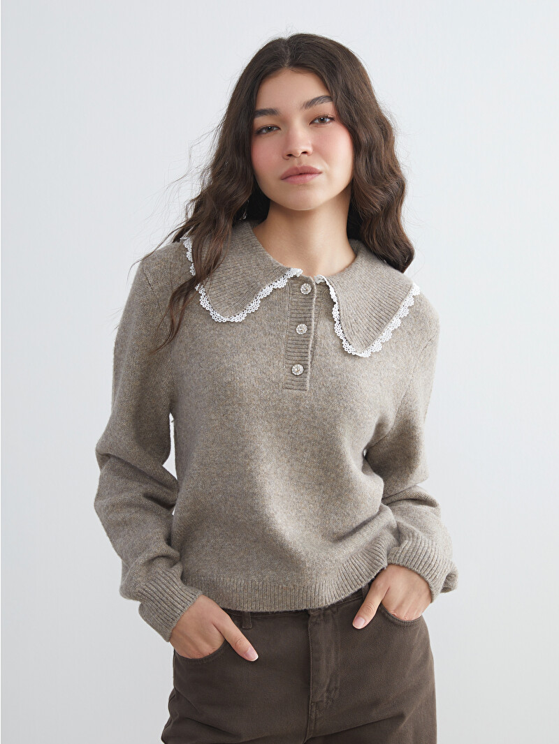 XSIDE Lace Peter Pan Collar Women's Knit Sweater - W5EV18Z8-PS7