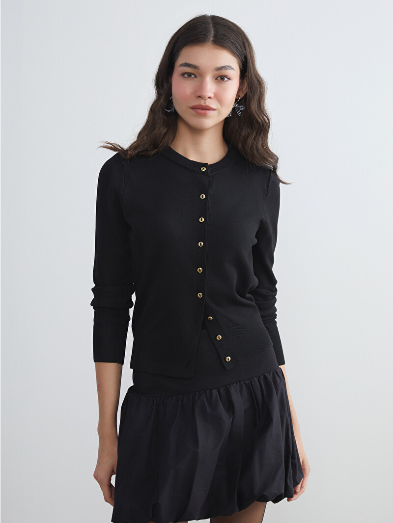 XSIDE Crew Neck Women's Knitwear Cardigan - W5FF34Z8-CVL - LC Waikiki
