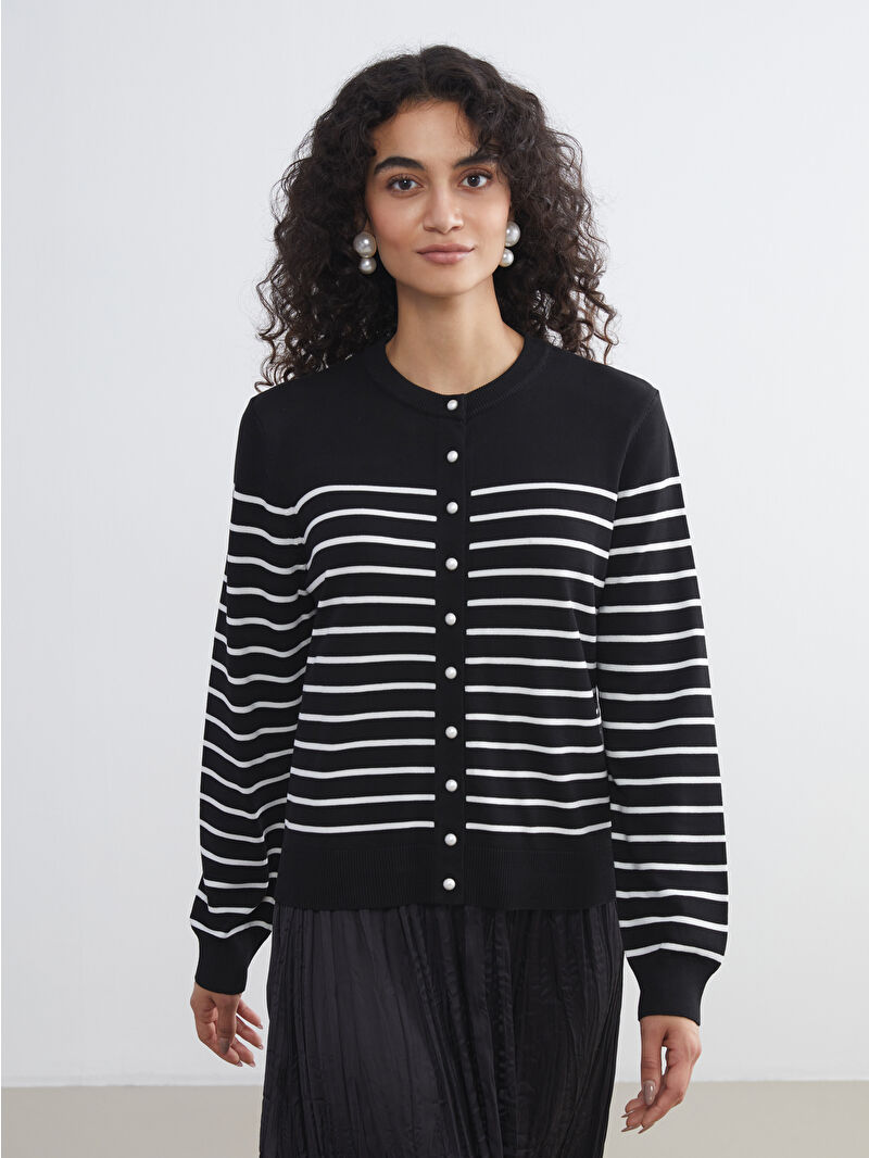 LCW Modest Crew Neck Striped Women's Knitwear Cardigan - W5FF74Z8