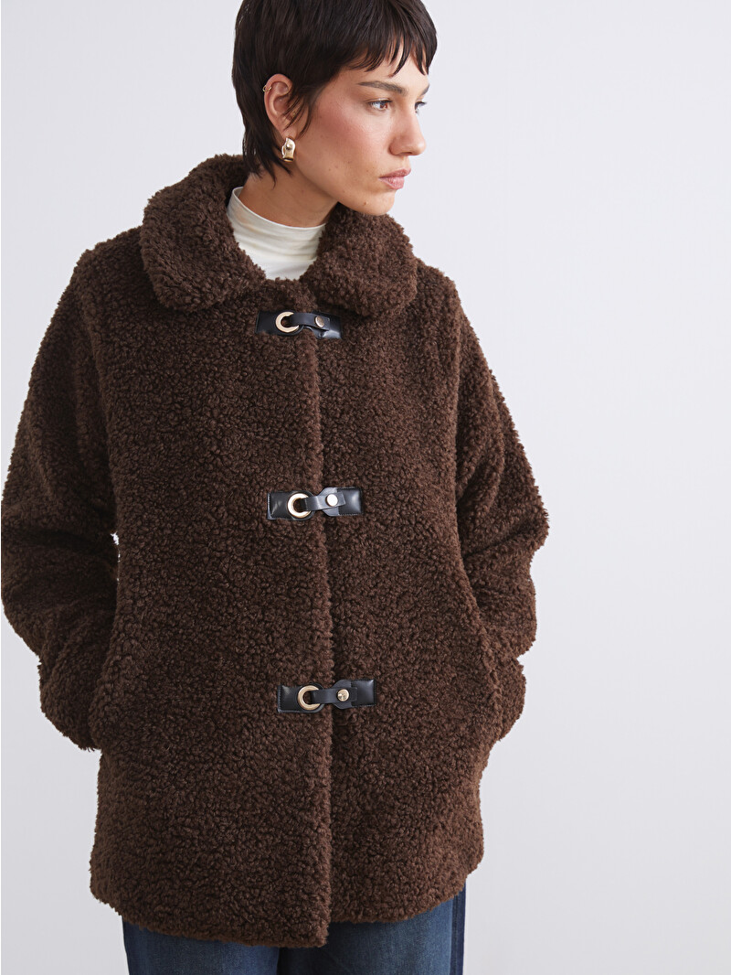 LCW Vision Collared Neck Women's Teddy Overcoat - W5FK81Z8-CT9