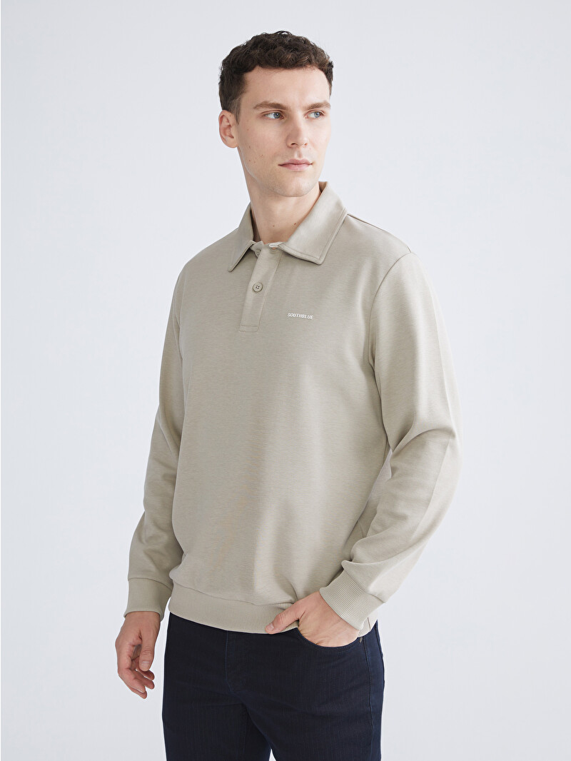 SOUTHBLUE Bej Polo Yaka Erkek Sweatshirt - W5FS82Z8-ZGV | LCW
