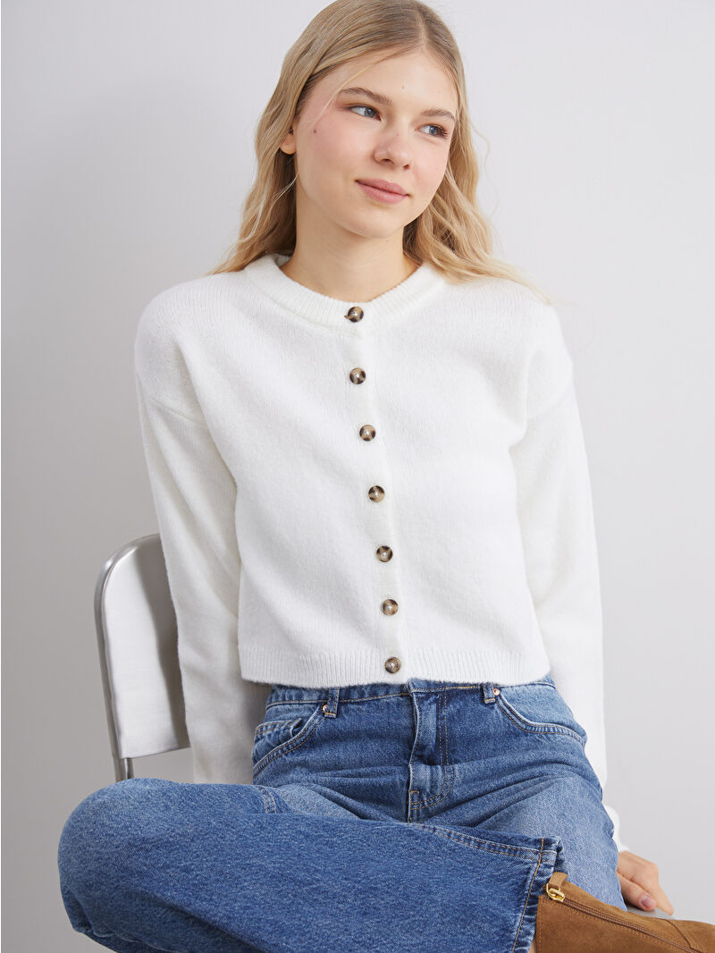 XSIDE Ekru Bisiklet Yaka Kadın Triko Hırka - W5FT71Z8-R9J | LCW