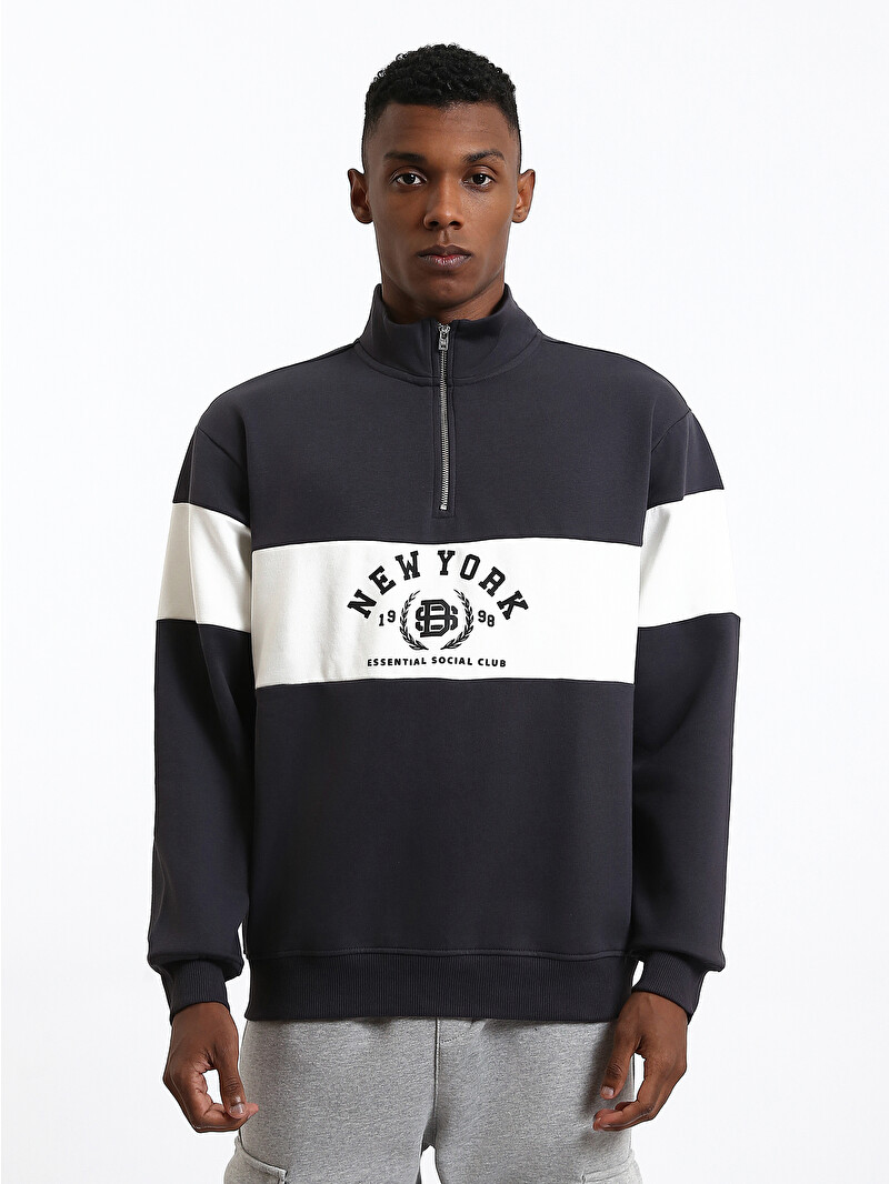 トップス LJK XSIDE Dik Yaka Baskılı Erkek Sweatshirt - W5G295Z8-ZJ6 | LCW