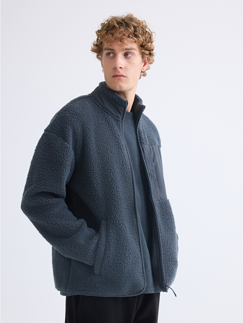 XSIDE ACTIVE Rahat Kalıp Dik Yaka Pelüş Erkek Fermuarlı Sweatshirt