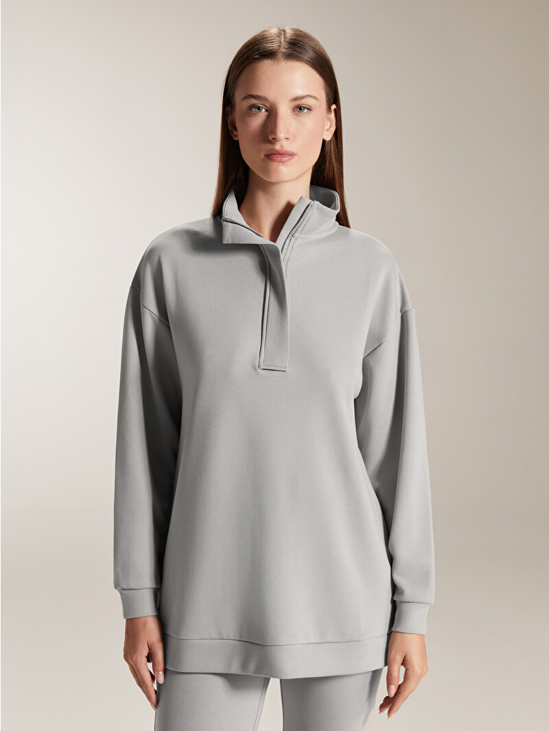 LCW EVERYDAY Gri Dik Yaka Kadın Sweatshirt Tunik - W5GB35Z8-GDP | LCW