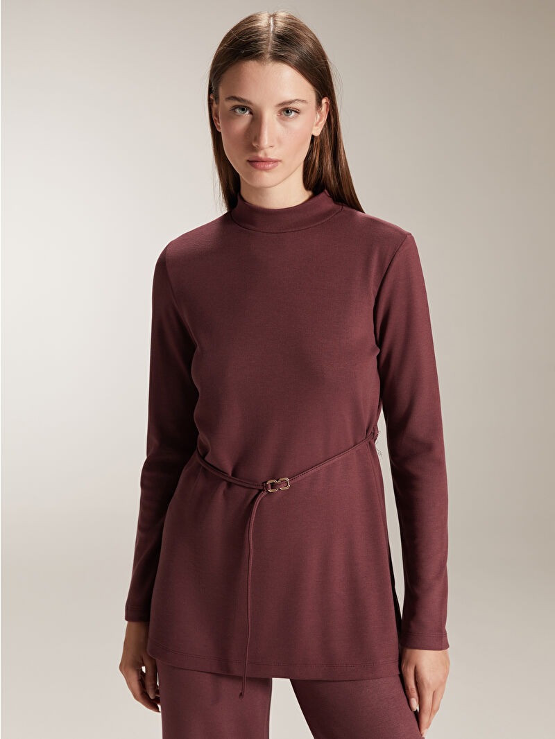 LCW Modest Bordo Dik Yaka Kadın Sweatshirt Tunik - W5HO65Z8-HMS | LCW