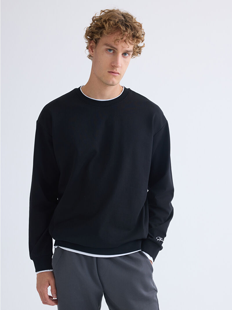 XSIDE Siyah Bisiklet Yaka Erkek Sweatshirt - W5HT10Z8-CVL | LCW