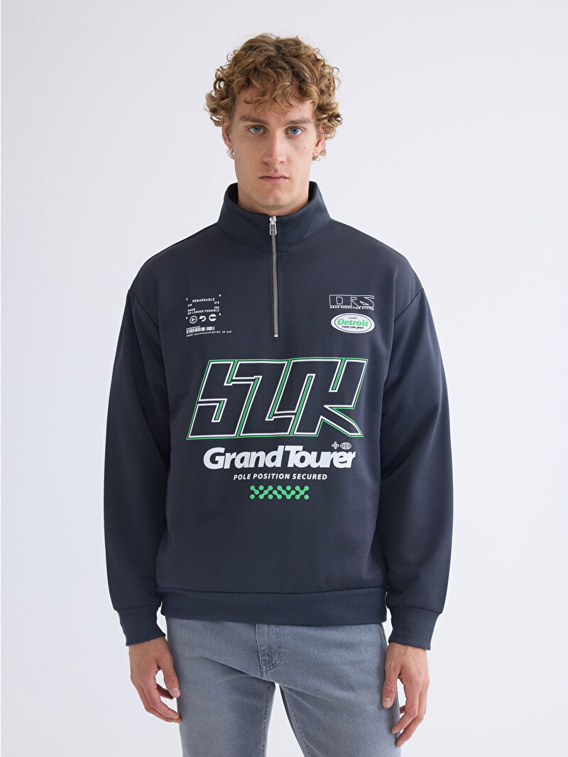 XSIDE Antrasit Dik Yaka Baskılı Erkek Sweatshirt - W5HT54Z8-VX9 | LCW