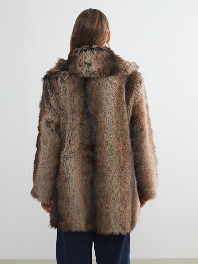 LCW Grace Jacket Neck Women's Fur Overcoat - W5IN98Z8-J0V - LC Waikiki