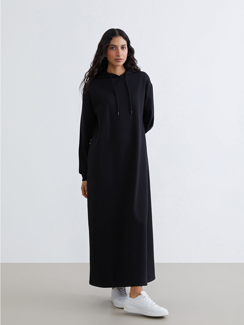 LCW Modest Siyah Kapüşonlu Sweat Elbise - W5IT92Z8-CVL | LCW