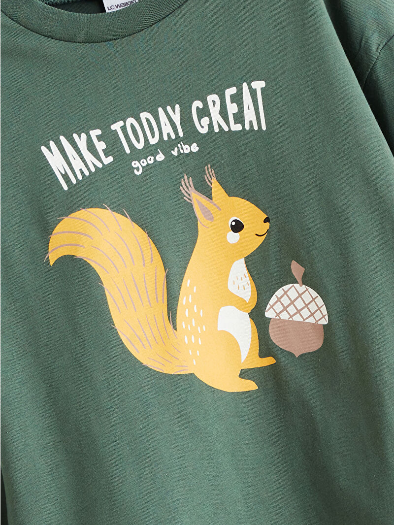 LCW ECO Haki Bisiklet Yaka Baskılı Erkek Çocuk Tişört - W5J959Z1