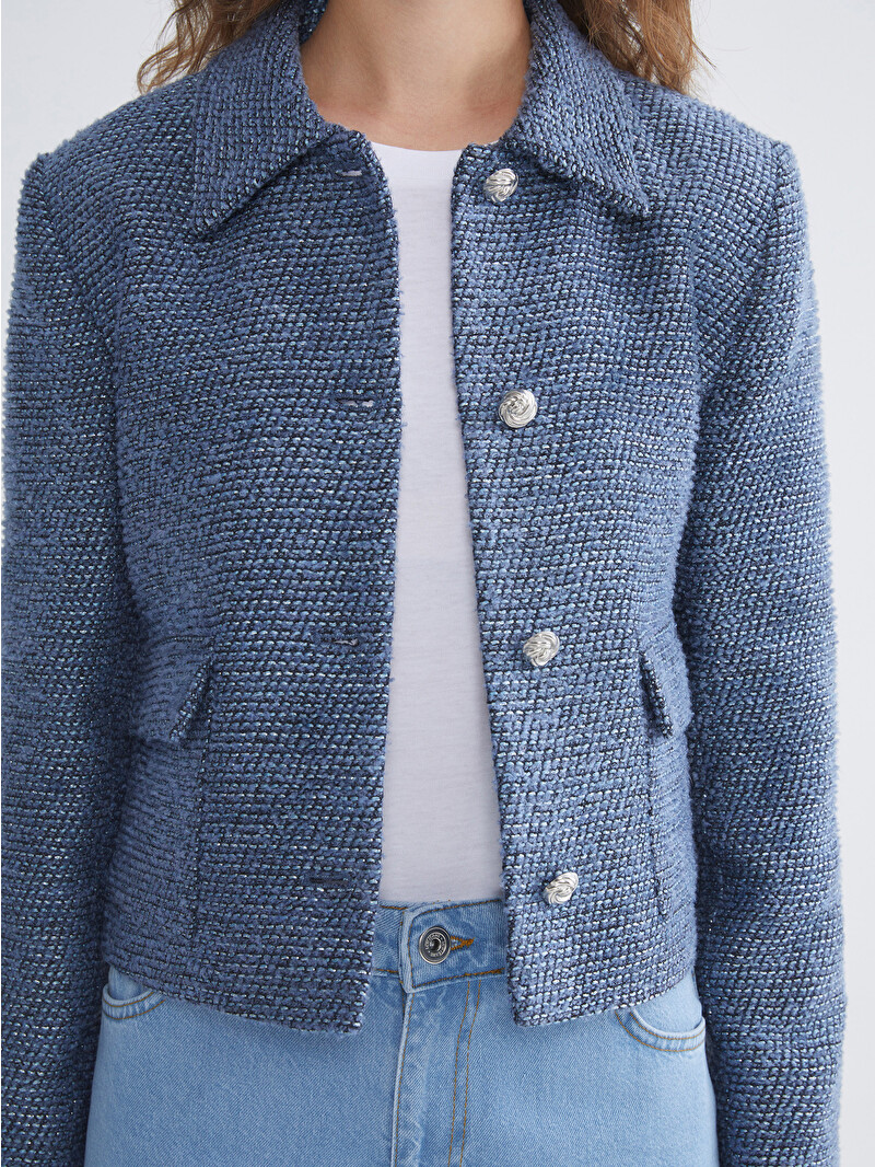 LCW Modest Collared Neck Women's Tweed Jacket - W5JN15Z8-8HA - LC