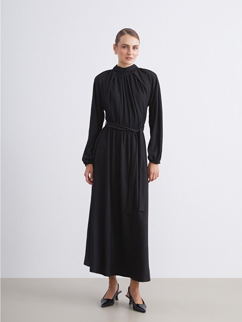 LCW Modest Siyah Dik Yaka Dokulu Elbise - W5JN94Z8-CVL | LCW