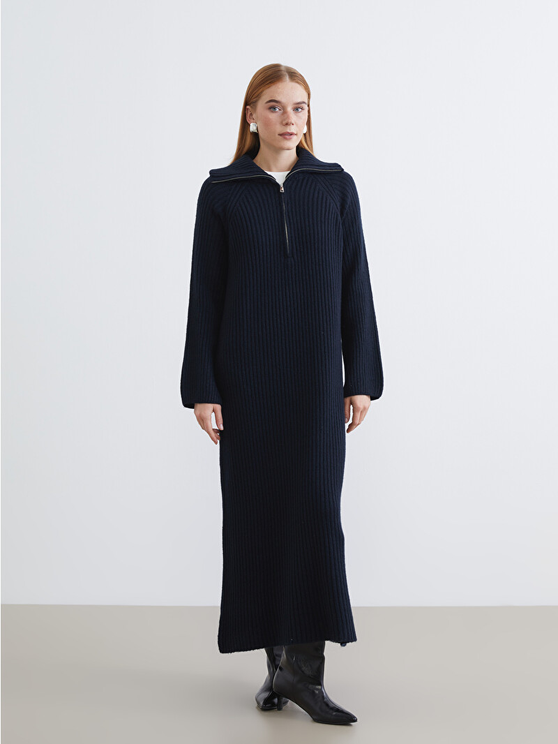 LCW Modest Lacivert Polo Yaka Triko Elbise - W5KT20Z8-CX1 | LCW