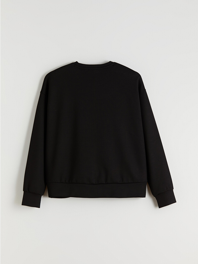 XSIDE Siyah Brooklyn Baskılı Oversize Kadın Sweatshirt - W5KV34Z8